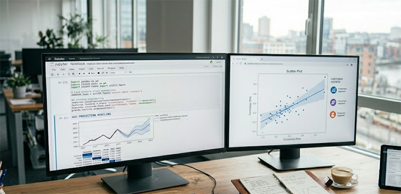 Écran d'analyse de données avec courbes de prévision